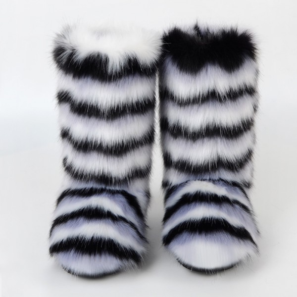 Autumn And Winter Women Fashion Plus Size Non-Slip Warm Imitation Raccoon Fur Snow Boots