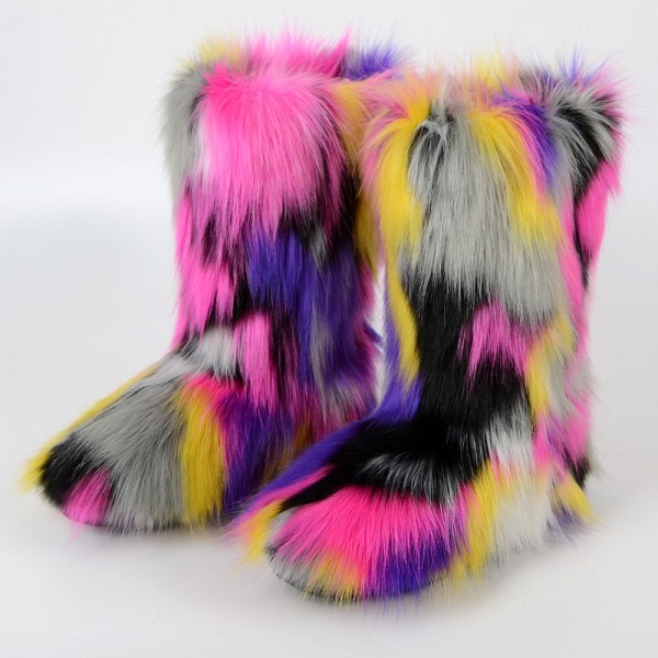 Autumn And Winter Women Fashion Plus Size Non-Slip Warm Imitation Raccoon Fur Snow Boots