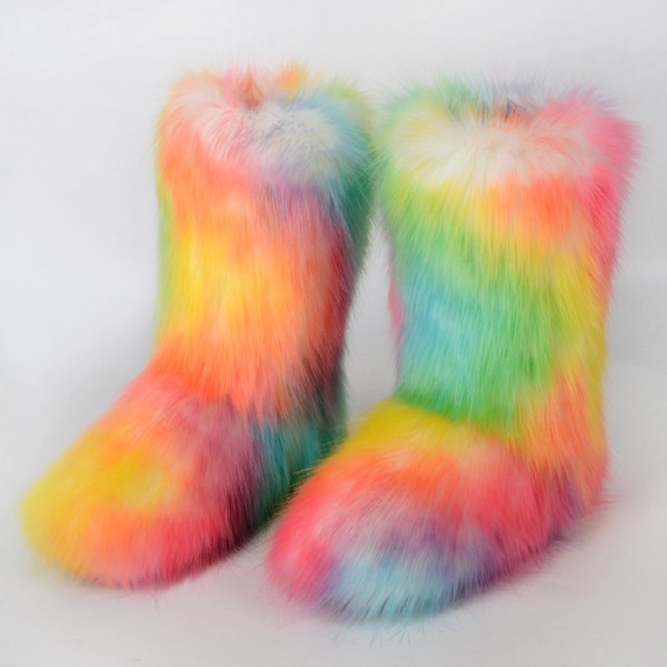 Autumn And Winter Women Fashion Plus Size Non-Slip Warm Imitation Raccoon Fur Snow Boots