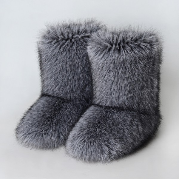 Autumn And Winter Women Fashion Plus Size Non-Slip Warm Imitation Raccoon Fur Snow Boots