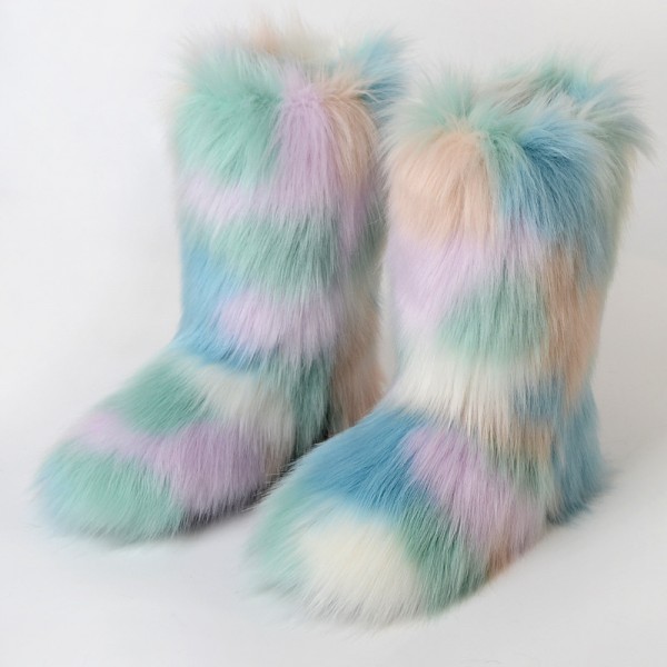 Autumn And Winter Women Fashion Plus Size Non-Slip Warm Imitation Raccoon Fur Snow Boots