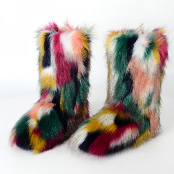 Autumn And Winter Women Fashion Plus Size Non-Slip Warm Imitation Raccoon Fur Snow Boots