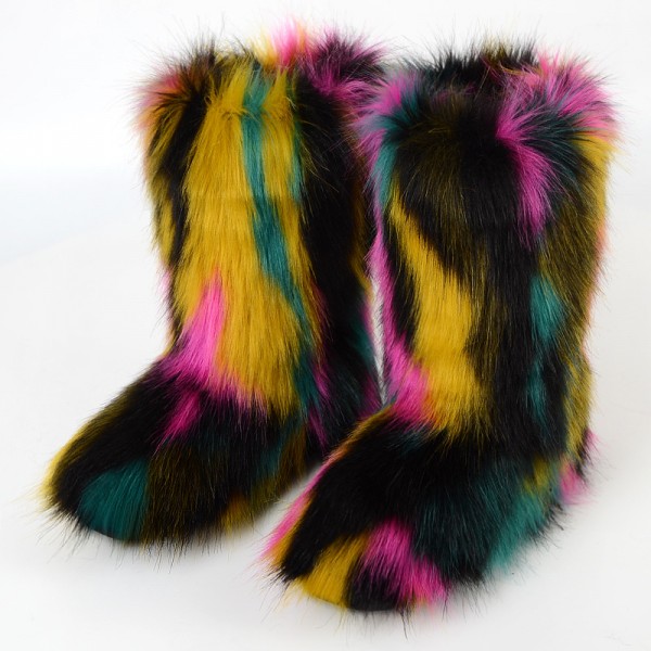 Autumn And Winter Women Fashion Plus Size Non-Slip Warm Imitation Raccoon Fur Snow Boots