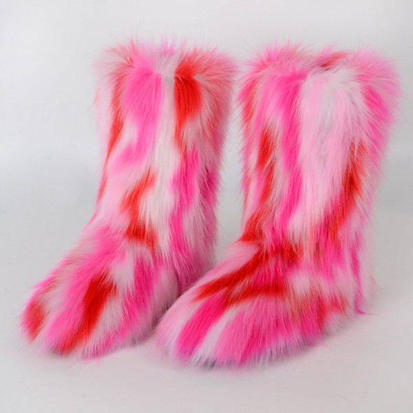 Autumn And Winter Women Fashion Plus Size Non-Slip Warm Imitation Raccoon Fur Snow Boots