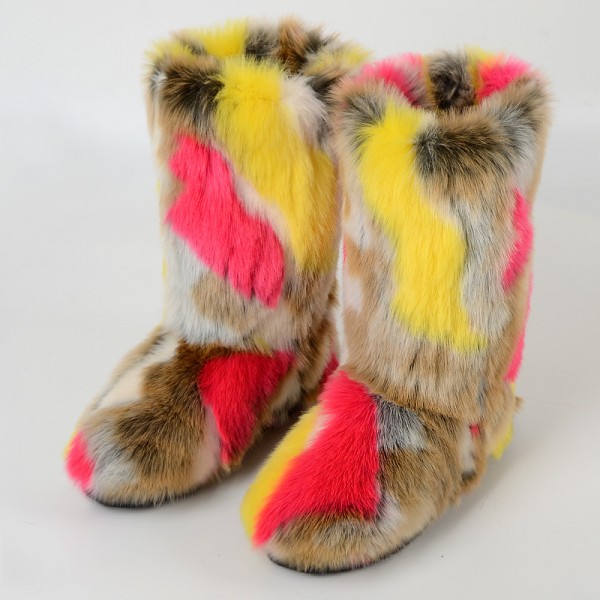 Autumn And Winter Women Fashion Plus Size Non-Slip Warm Imitation Raccoon Fur Snow Boots