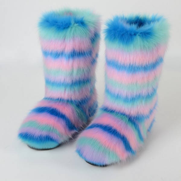Autumn And Winter Women Fashion Plus Size Non-Slip Warm Imitation Raccoon Fur Snow Boots