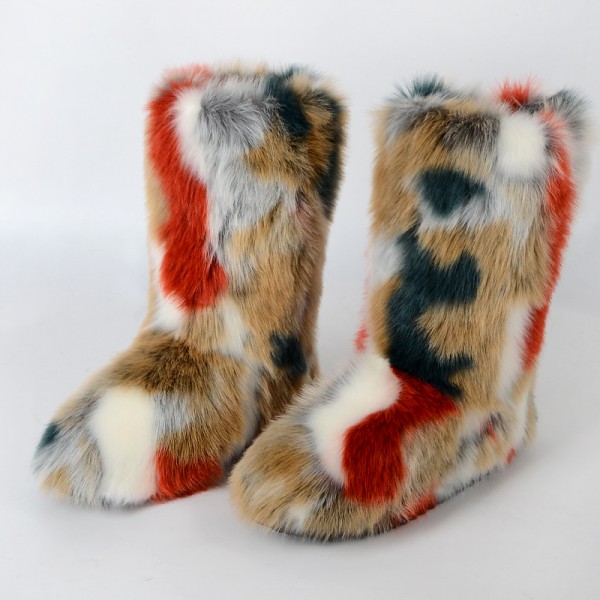 Autumn And Winter Women Fashion Plus Size Non-Slip Warm Imitation Raccoon Fur Snow Boots