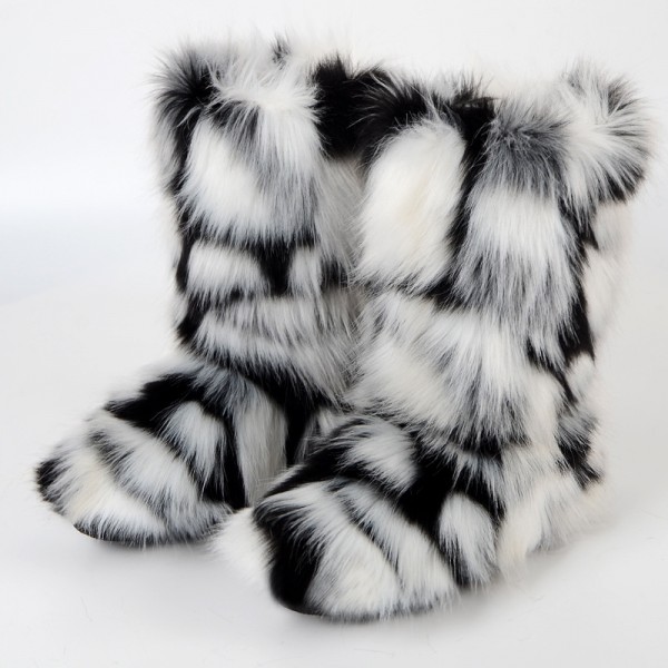 Autumn And Winter Women Fashion Plus Size Non-Slip Warm Imitation Raccoon Fur Snow Boots