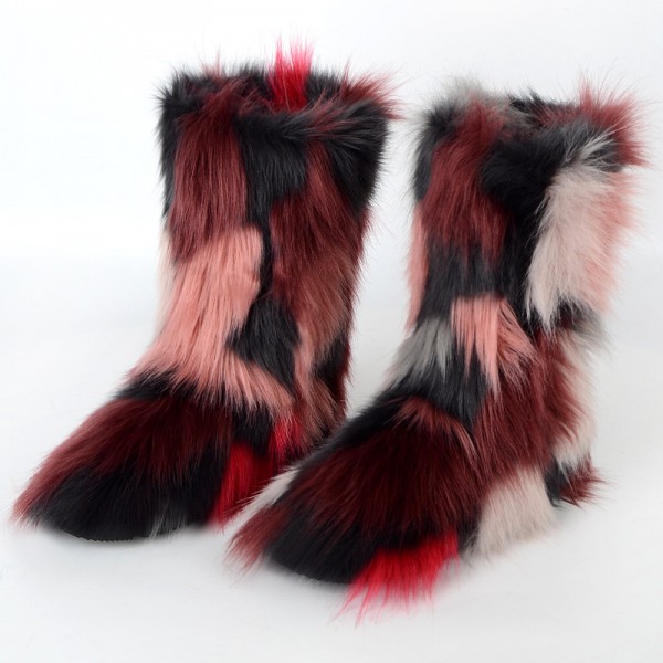 Autumn And Winter Women Fashion Plus Size Non-Slip Warm Imitation Raccoon Fur Snow Boots