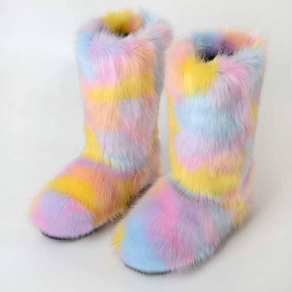 Autumn And Winter Women Fashion Plus Size Non-Slip Warm Imitation Raccoon Fur Snow Boots