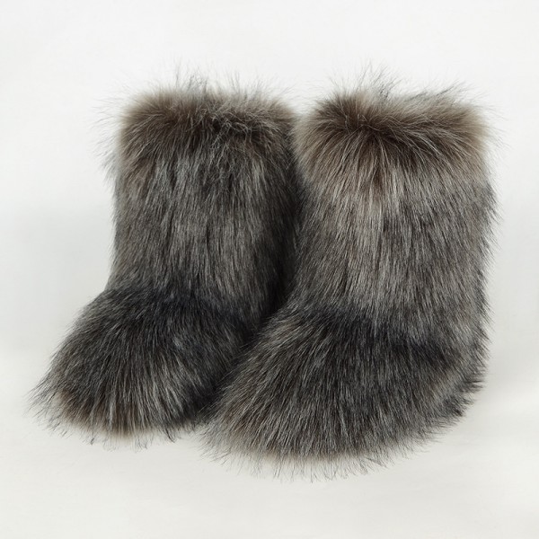 Autumn And Winter Women Fashion Plus Size Non-Slip Warm Imitation Raccoon Fur Snow Boots