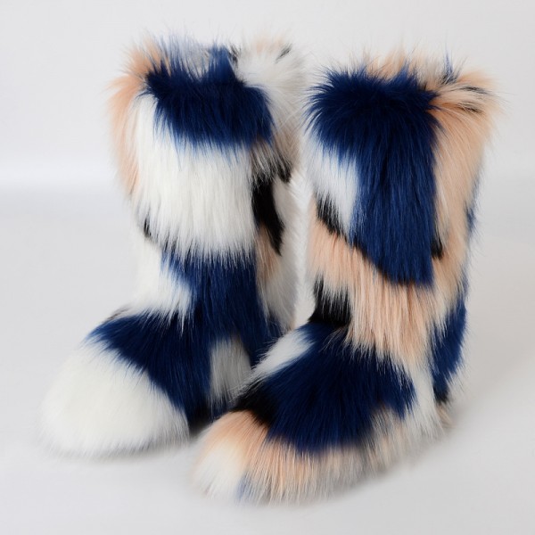 Autumn And Winter Women Fashion Plus Size Non-Slip Warm Imitation Raccoon Fur Snow Boots
