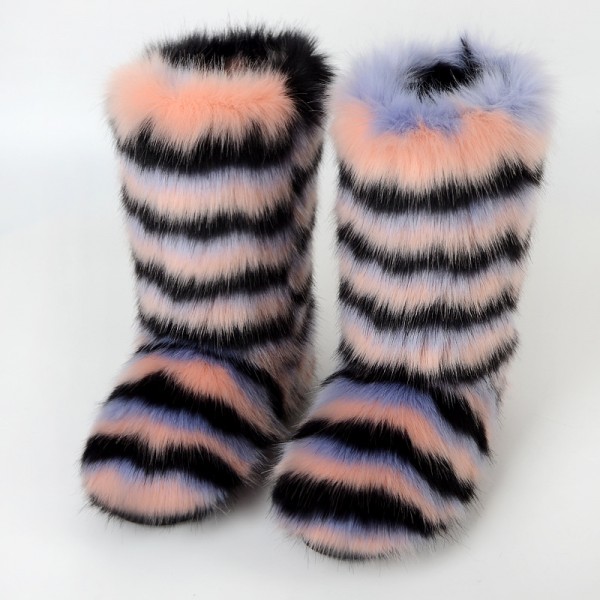 Autumn And Winter Women Fashion Plus Size Non-Slip Warm Imitation Raccoon Fur Snow Boots